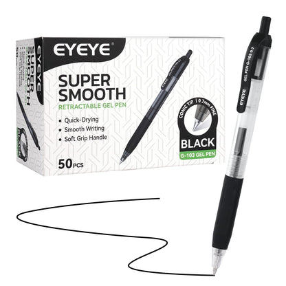 EYEYE G-103 Gel Pens, Black Ink, 0.5mm Extra Fine Point, Pack of 50