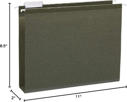 Amazon Basics Hanging File Folders, Letter Size, Standard Green, 1/5-Cut Adjustable Tabs, Reinforced Extra Capacity for Bulky Files, 25 Per Box