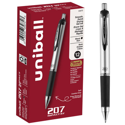 uni-ball Signo 207 Impact Stick Gel Pen, 4 Black Pens, 1.0mm Bold Point Gel Pens, Smooth Writing, Archival-Quality Ink, Acid-Free, Superior Comfort