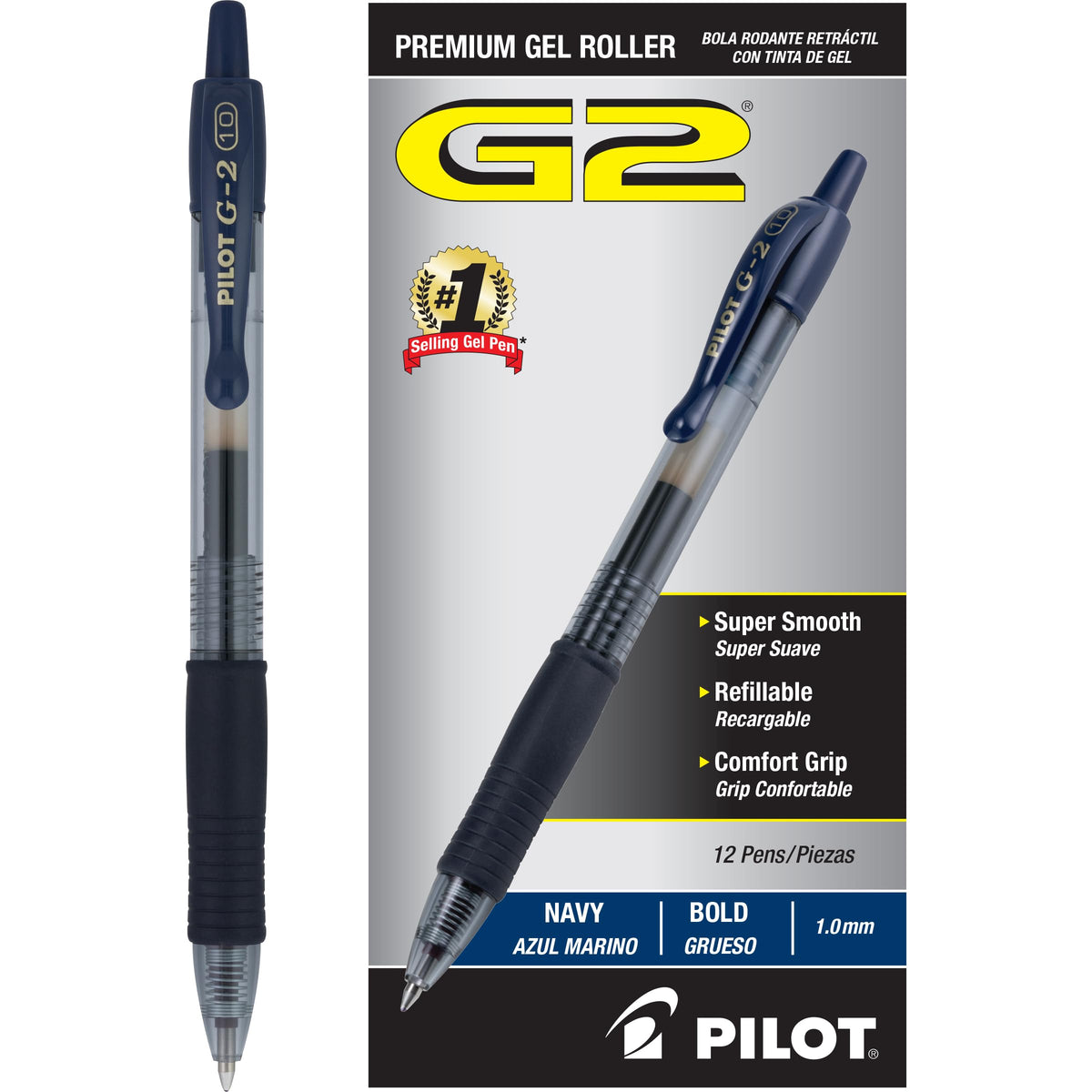 PILOT, G2 Premium Gel Roller Pens, Bold Point 1 mm, Pack of 12, Black