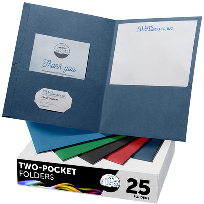 FILE-EZ Two-Pocket Folders, Navy Dark Blue, 25-Pack, Textured Paper, Letter Size (EZ-32523)