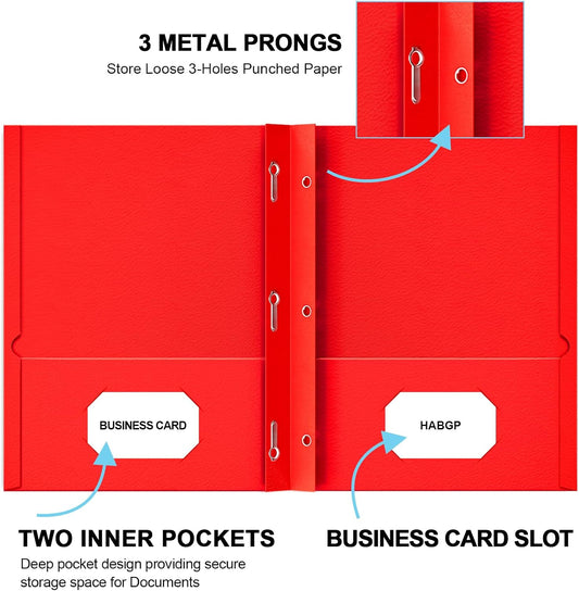2 Pocket Folders with Prongs, 20 Pack Paper Folders with Pockets & 3 Prongs