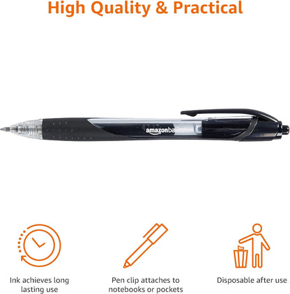 Amazon Basics Retractable Gel Ink Pens for Note-Taking and Office Writing, Fine Point 0.7mm, Smooth Writing, Black, 12-Pack