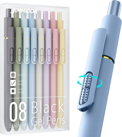 8 Pack Gel Pens, Black Ink Quick-Drying No Smudge with Fidget