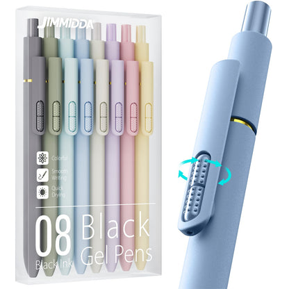 8 Pack Gel Pens, Black Ink Quick-Drying No Smudge with Fidget