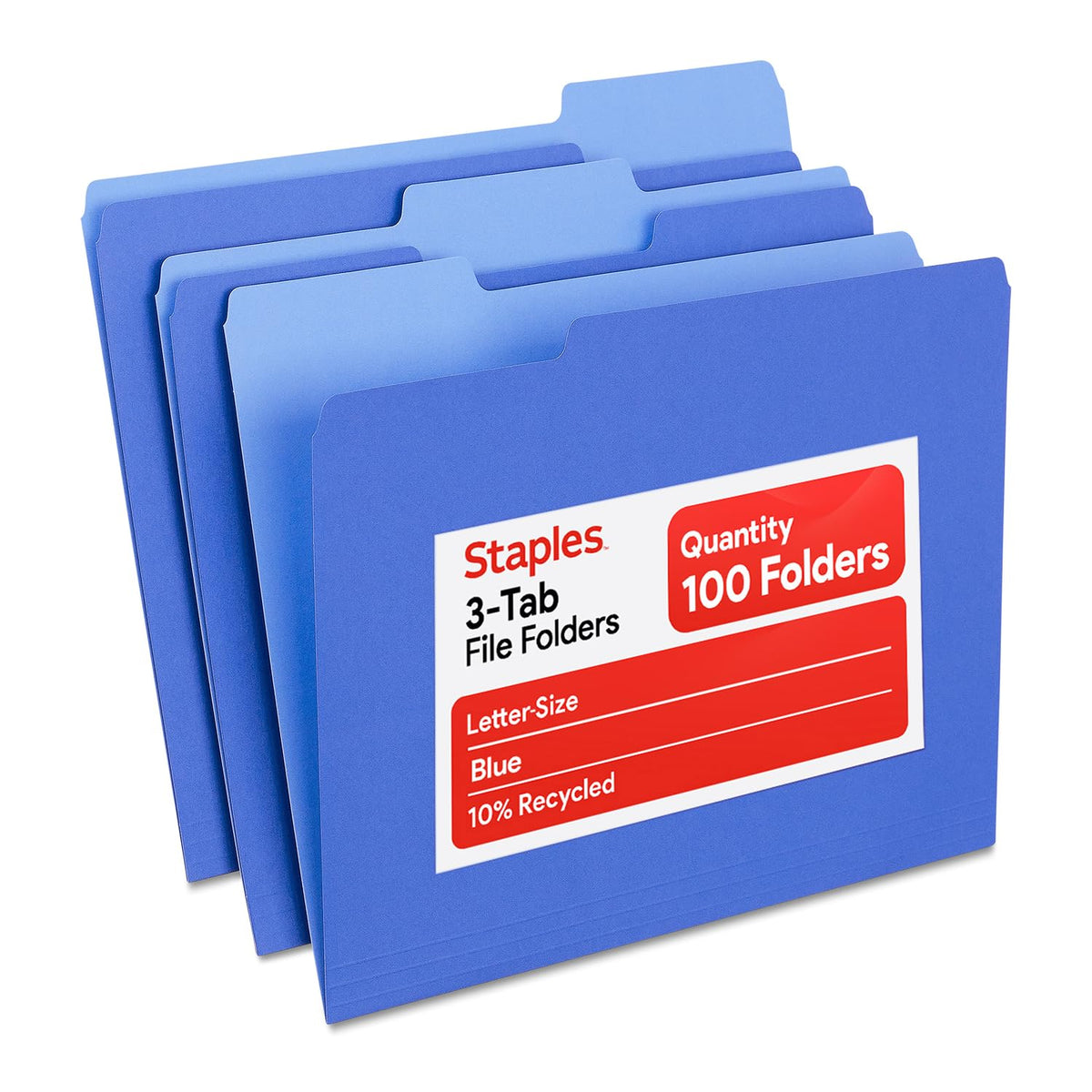 Staples File Folders, Letter Size, 1/3-Cut Tabs, Purple, 100/Pack