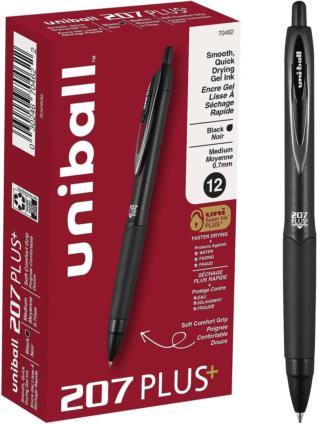 uniball™ 207 Gel Pens, Blue Ink, 1.0mm Bold Point, Retractable, 12 Count