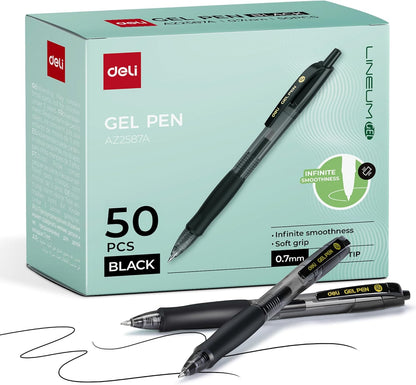 deli Pens Bulk, 50 Pcs Retractable Gel Pens Medium Point 0.7mm