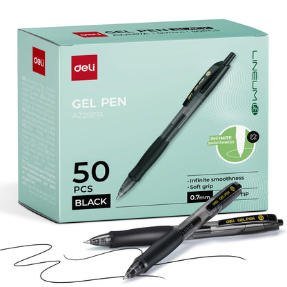 deli Pens Bulk, 50 Pcs Retractable Gel Pens Medium Point 0.7mm