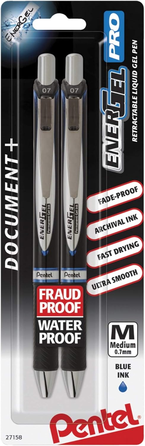 Pentel EnerGel Permanent Gel Ink Rollerball Pen, Black, 3 Pack (BLP77BP3A)