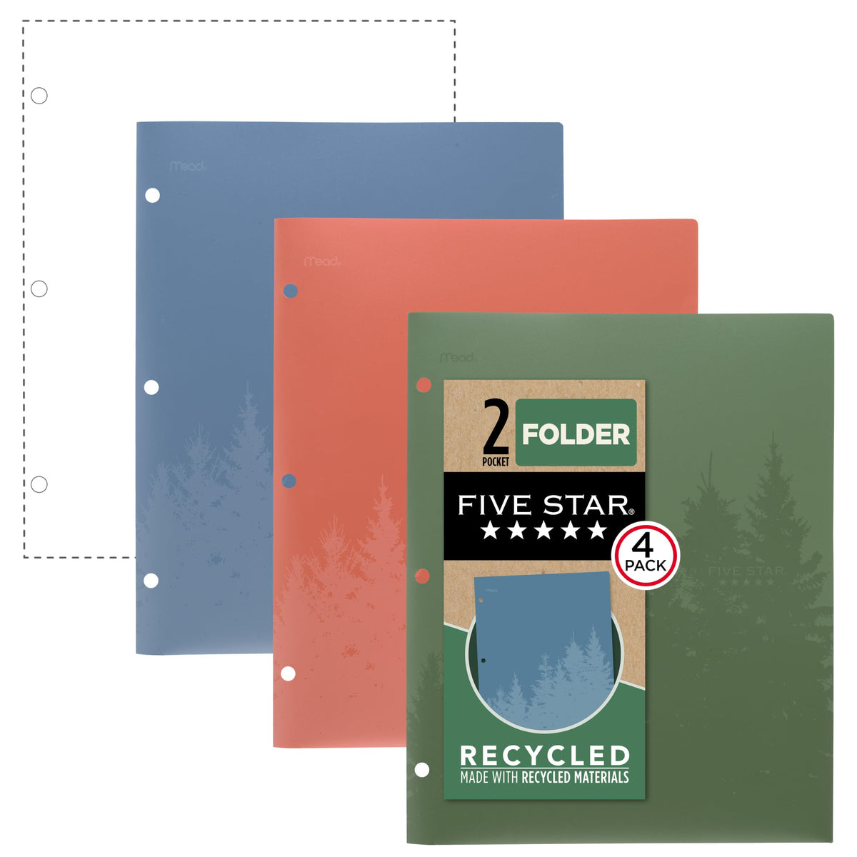 Five Star 2 Pocket Folders, Recycled Plastic Folders, Fits 3-Ring Binder, Holds 8.5" x 11" Paper, Assorted Colors, 4 Pack (33002)