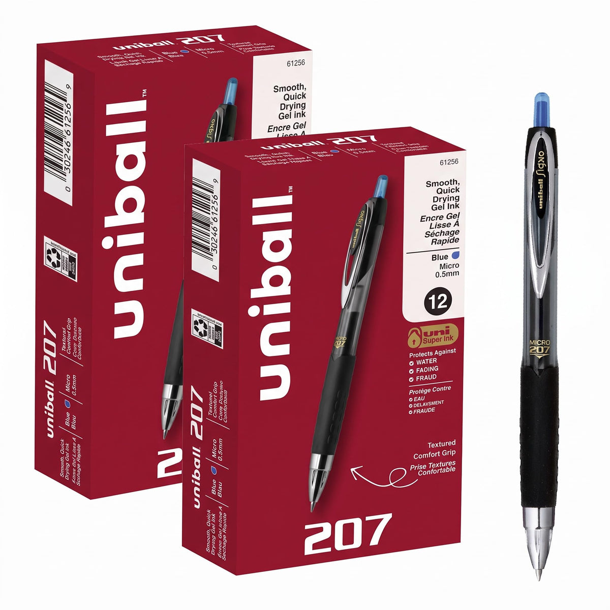 uniball™ 207 Gel Pens, Blue Ink, 1.0mm Bold Point, Retractable, 12 Count