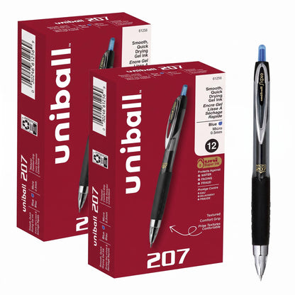 uniball™ 207 Gel Pens, Blue Ink, 1.0mm Bold Point, Retractable, 12 Count