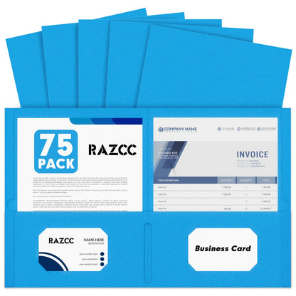 RAZCC Two Pocket Folders, 75 Pack, Letter Size, Black Folders with Pockets