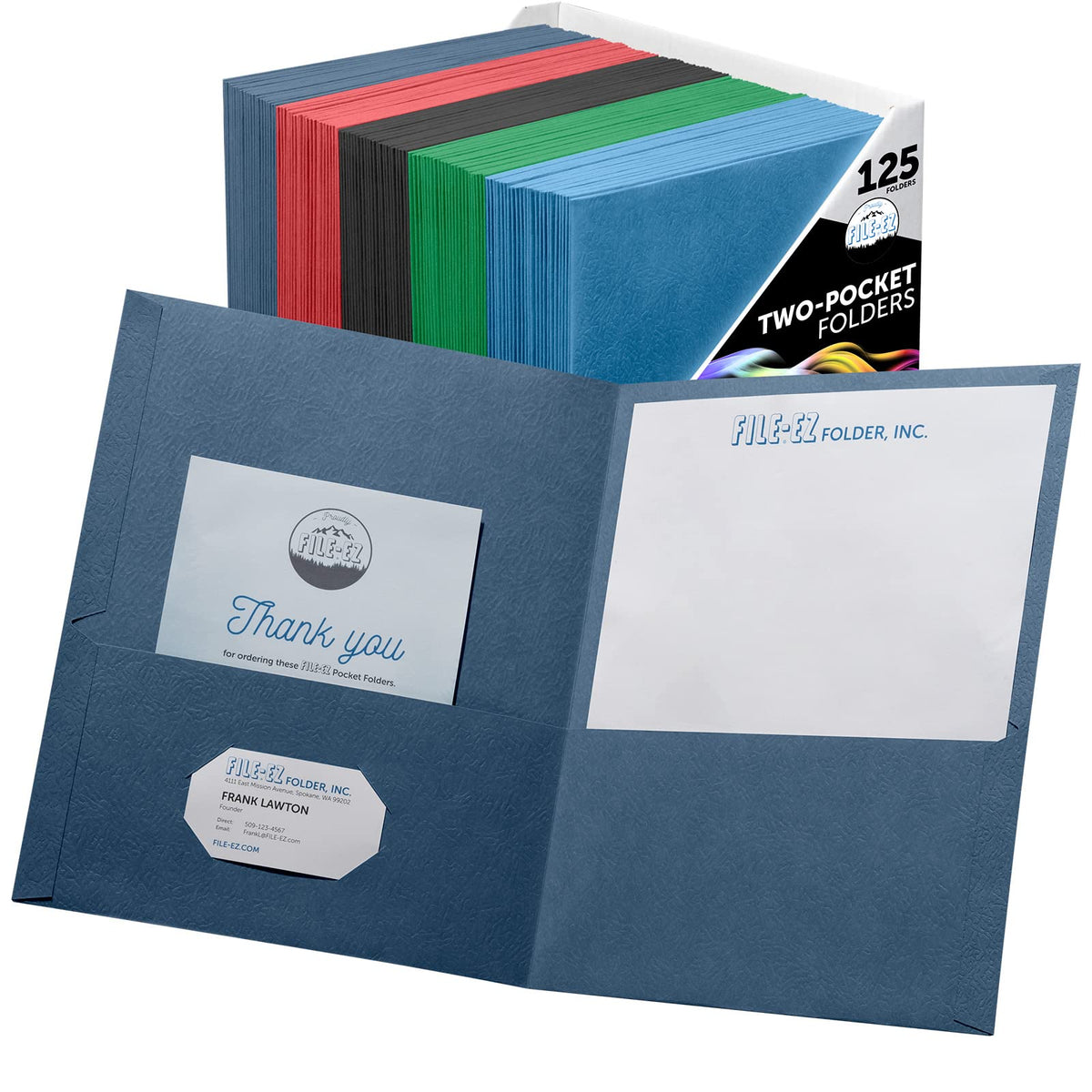 FILE-EZ Two-Pocket Folders, Navy Dark Blue, 25-Pack, Textured Paper, Letter Size (EZ-32523)