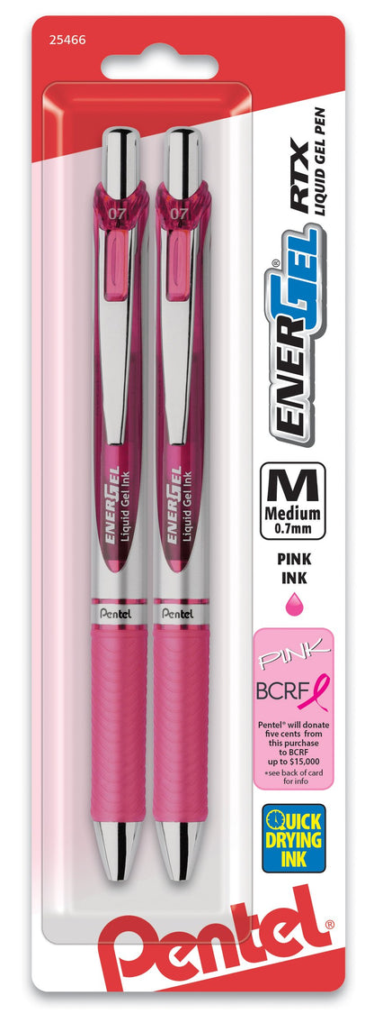 Pentel EnerGel Deluxe RTX Retractable Liquid Gel Pen, 0.7mm, Metal Tip, Blue Ink, 2 Pack (BL77BP2C)