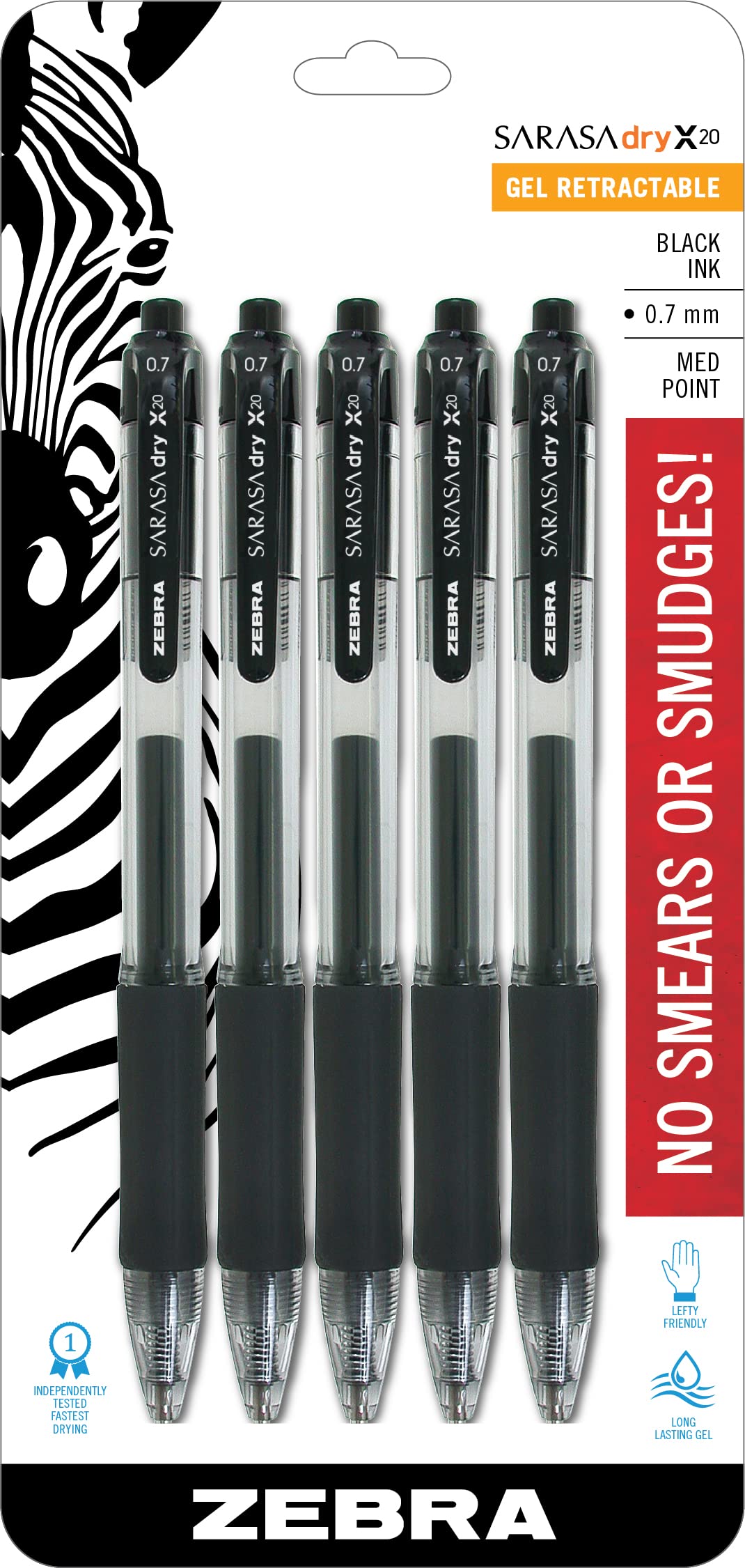 Zebra Pen SARASA X20 Retractable Gel Pen, Black Ink, 0.7mm, 12-Pack