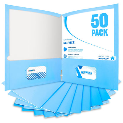 BIBRADAA® 50 Packs Blue Paper Folders with Pockets,Paper Folder Surface with Waterproofing,Letter Size,Holds 100 Plus Sheets,for School,Office,Business.(50, Dark Blue)