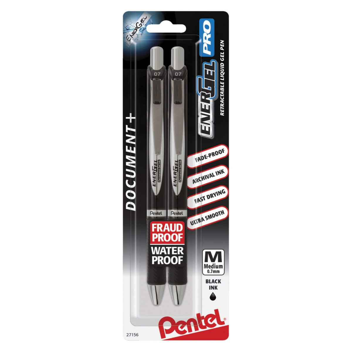 Pentel EnerGel Permanent Gel Ink Rollerball Pen, Black, 3 Pack (BLP77BP3A)