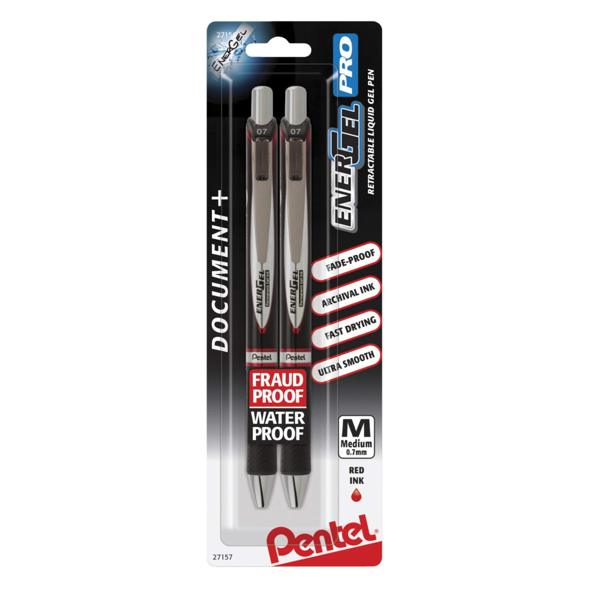 Pentel EnerGel Permanent Gel Ink Rollerball Pen, Black, 3 Pack (BLP77BP3A)