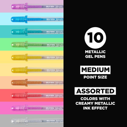 Sakura Gelly Roll Metallic Gel Pens, Colored Metallic, Medium Line, 10 Pack