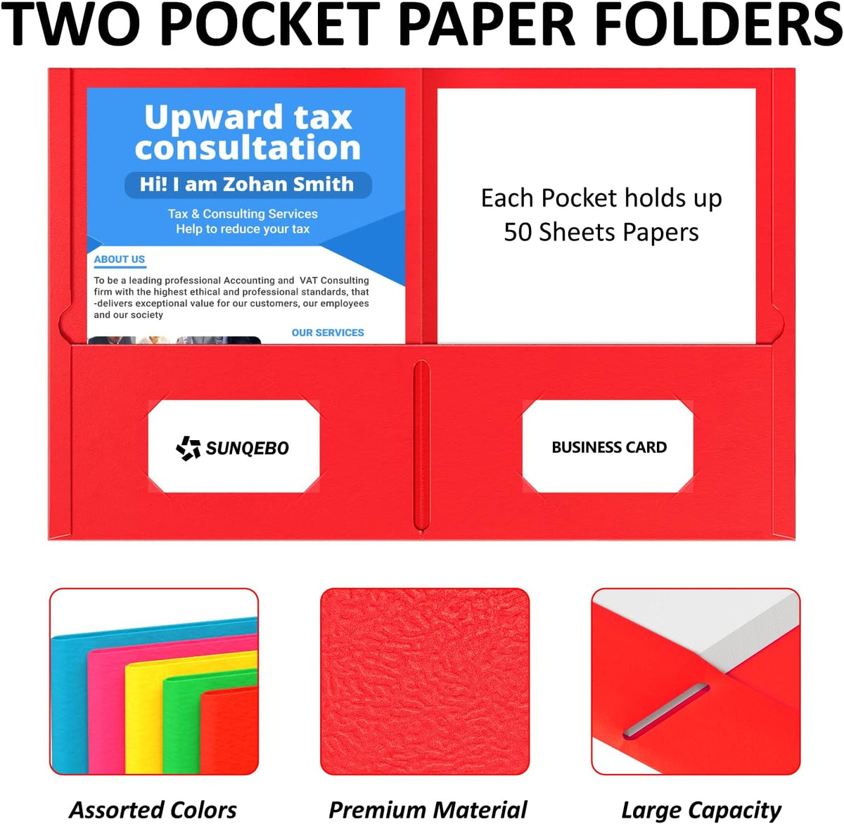 2 Pocket Folders, 5 Pack Folders with Pockets, Textured Paper File Folders
