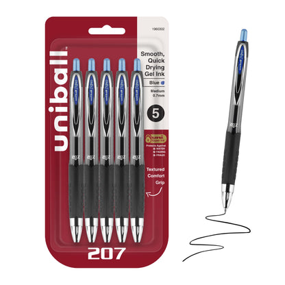 uniball™ 207 Gel Pens, Black Ink, 1.0mm Bold Point, Retractable, 12 Count