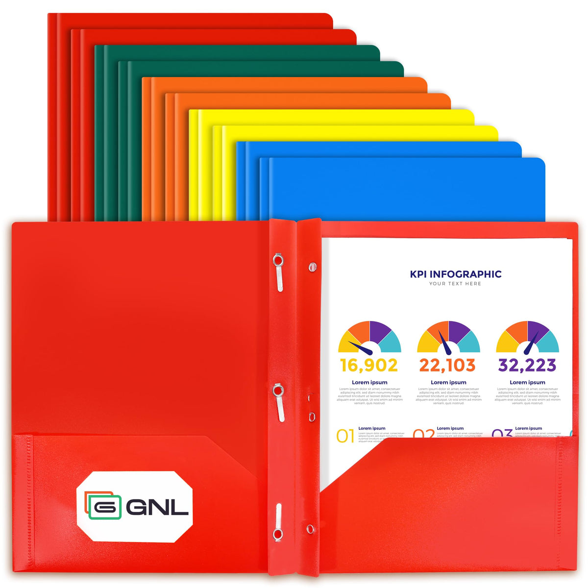 GNL Plastic Folders with Pockets and Prong, Pack of 5, Muted Pastel Colors, Heavy Duty 2 Pocket File Folders Letter Size, Folders with Prongs for School, Home, and Office