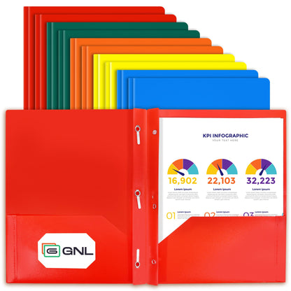 GNL Plastic Folders with Pockets and Prong, Pack of 5, Muted Pastel Colors, Heavy Duty 2 Pocket File Folders Letter Size, Folders with Prongs for School, Home, and Office