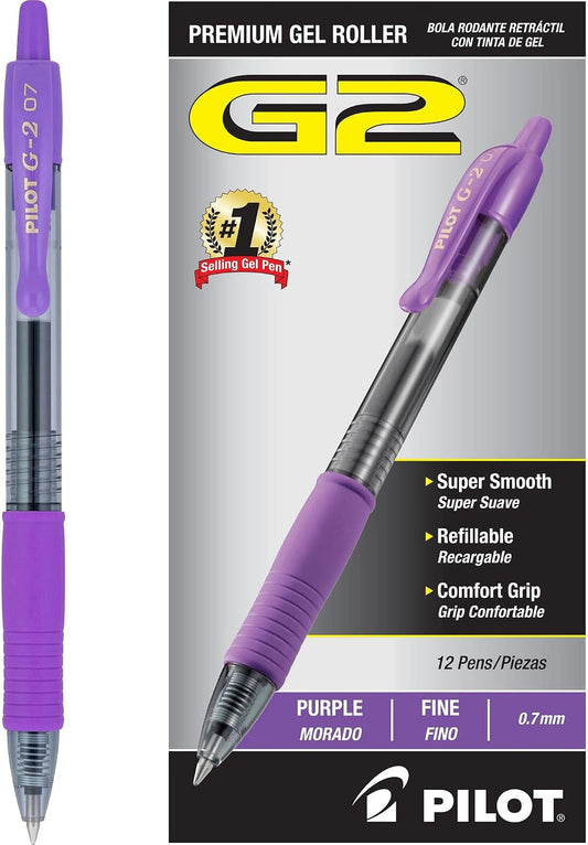 PILOT G2 Premium Gel Pens, Fine Point 0.7mm, Purple Ink, 12-Pack