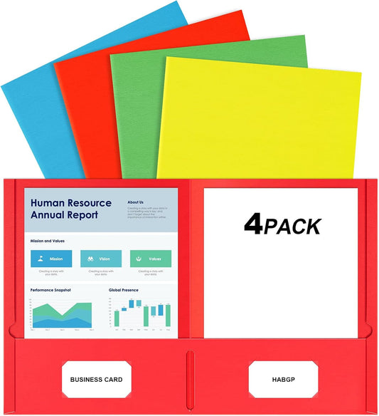 HABGP 2 Pocket Folders, 4 Pack, Assorted Colors File Folders with Pockets