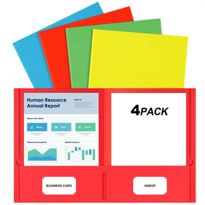 HABGP 2 Pocket Folders, 4 Pack, Assorted Colors File Folders with Pockets