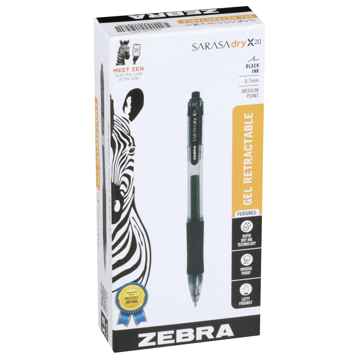 Zebra Pen SARASA X20 Retractable Gel Pen, Black Ink, 0.7mm, 12-Pack