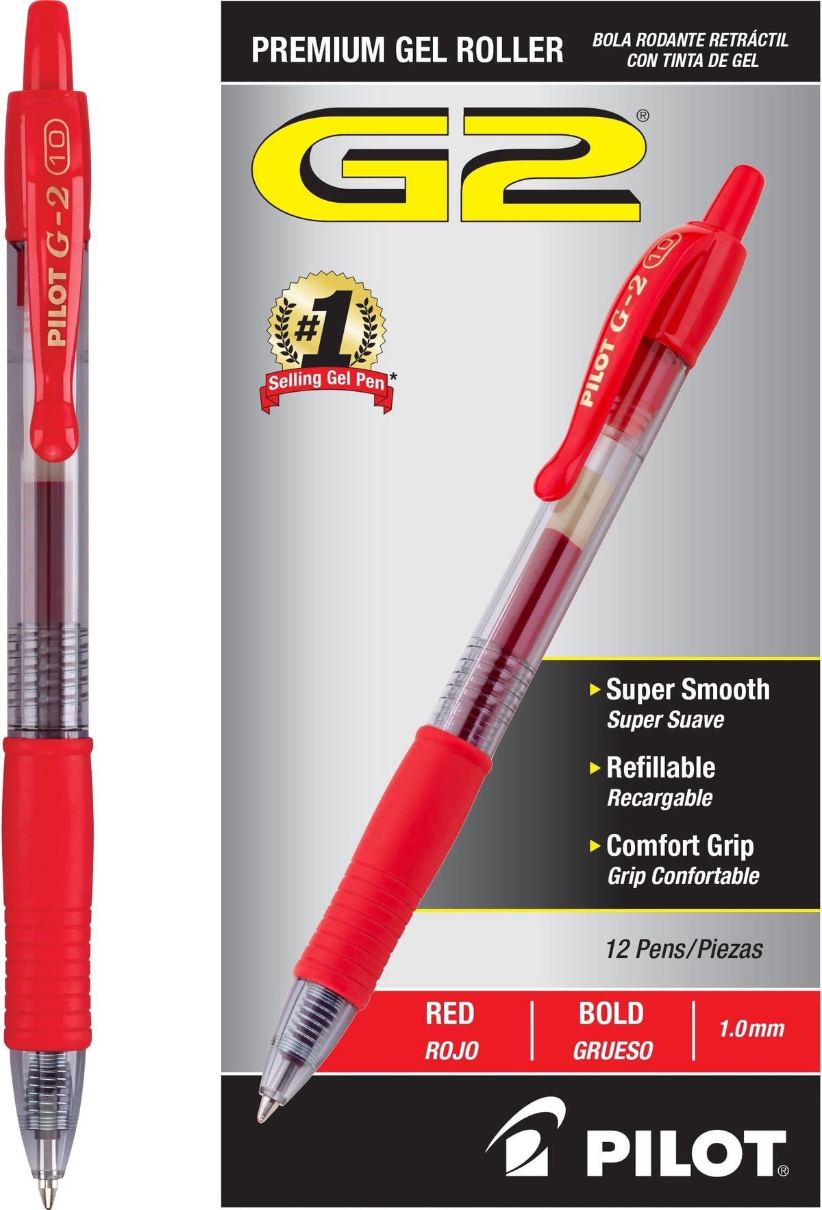 PILOT, G2 Premium Gel Roller Pens, Bold Point 1 mm, Pack of 12, Black