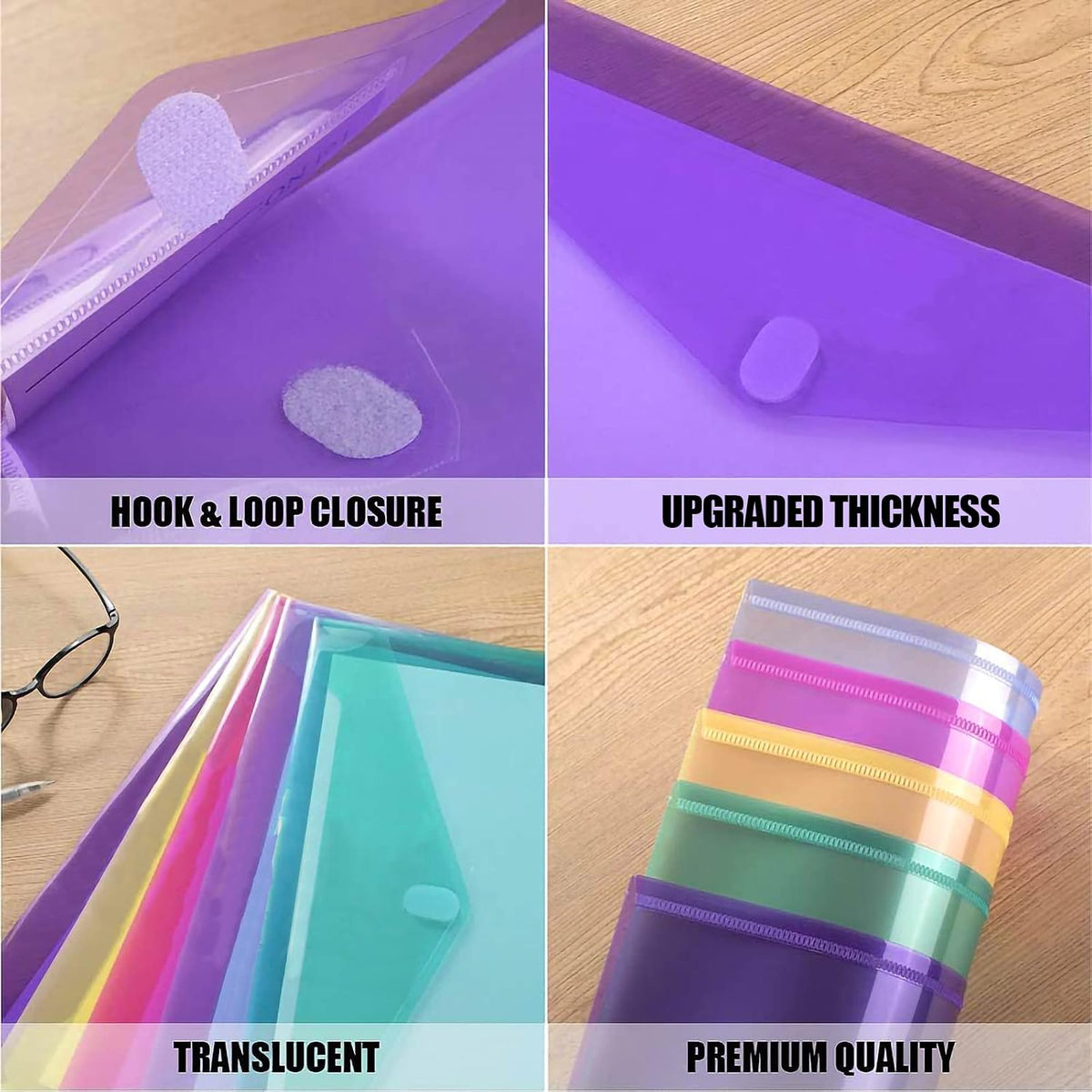 Sooez 12 Pack Plastic Envelopes File Folders, Plastic Filing Folders