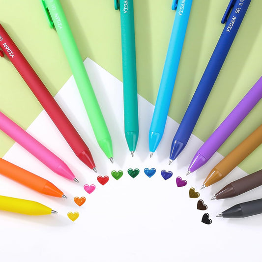 YISAN Colored Gel Pens,12 Colors,0.7mm Fine Point,Fast Dry,No Bleed