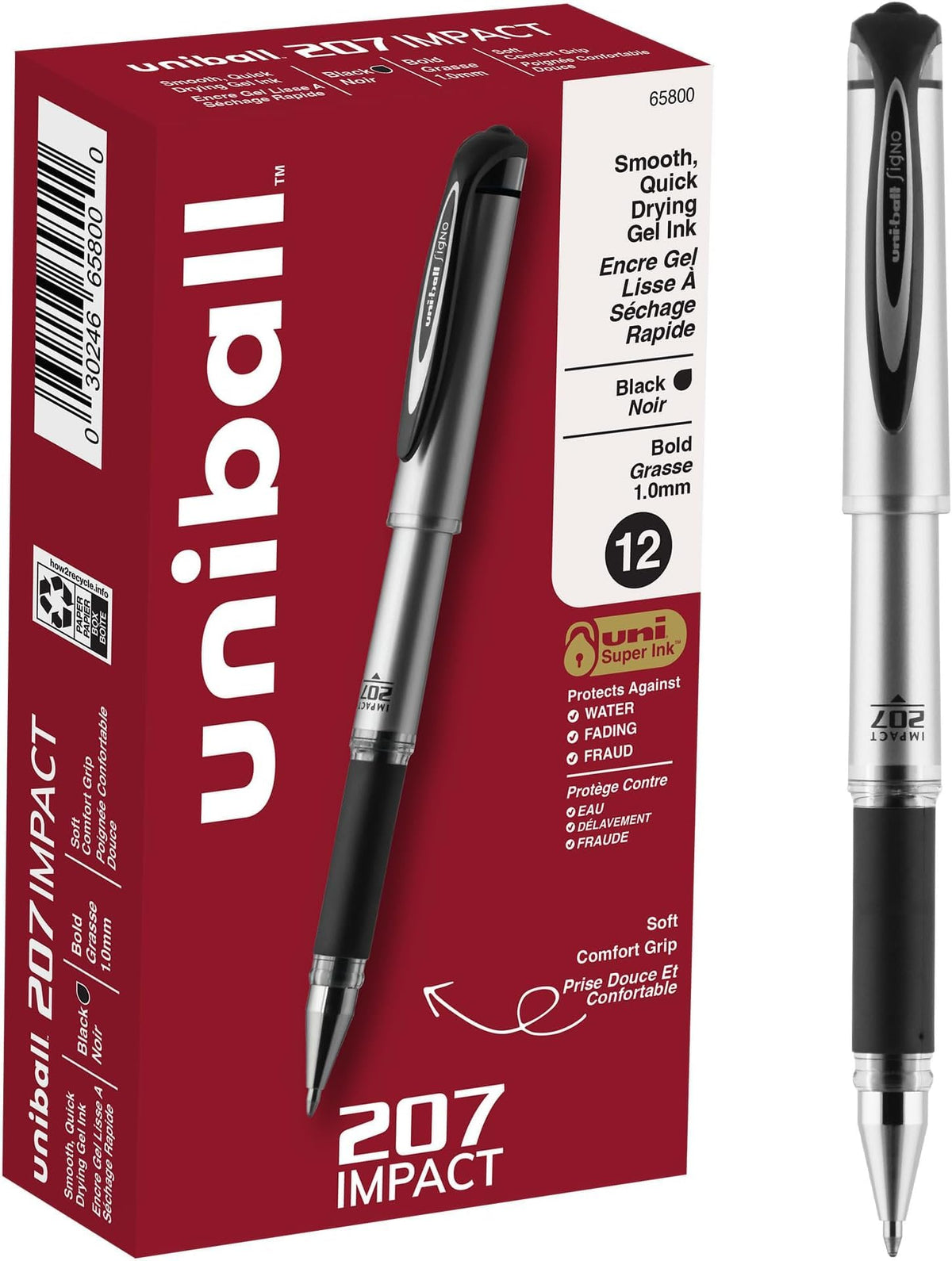 uni-ball Signo 207 Impact Stick Gel Pen, 4 Black Pens, 1.0mm Bold Point Gel Pens, Smooth Writing, Archival-Quality Ink, Acid-Free, Superior Comfort