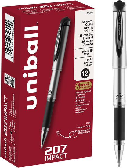 uni-ball Signo 207 Impact Stick Gel Pen, 4 Black Pens, 1.0mm Bold Point Gel Pens, Smooth Writing, Archival-Quality Ink, Acid-Free, Superior Comfort