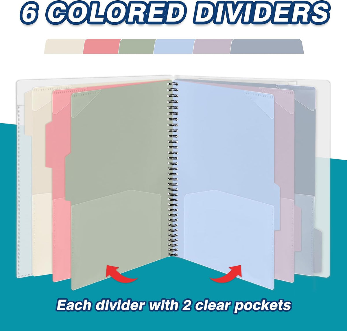 H4D 12 Pocket Poly Project Organizer, Multi Pocket Folder, Pastel Colors