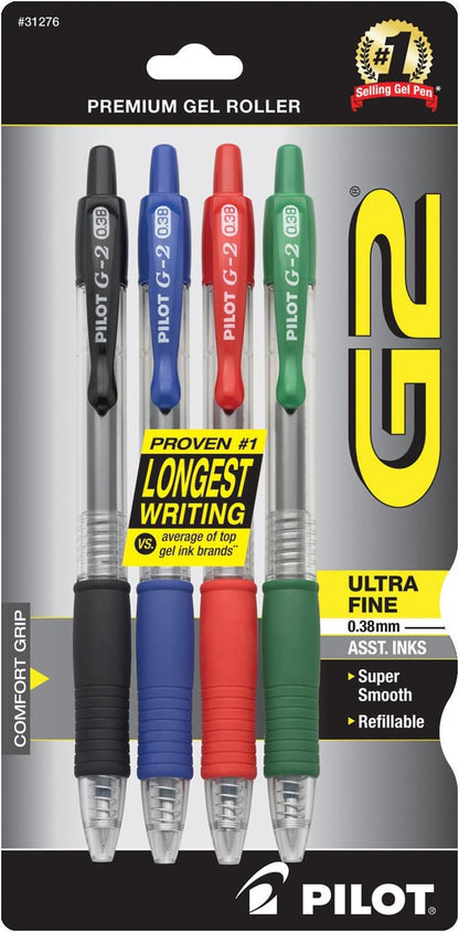 PILOT G2 Premium Retractable Rolling Ball Black Gel Pens, .38mm, 5-Pack