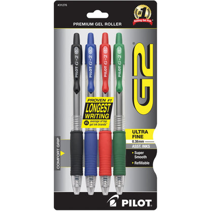 PILOT G2 Premium Retractable Rolling Ball Black Gel Pens, .38mm, 5-Pack