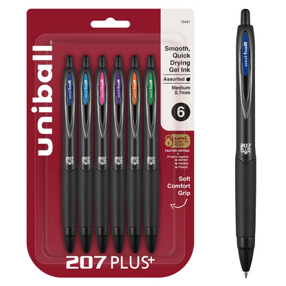 uniball™ 207 Plus+ Gel Pens, Black Ink, 0.7mm Medium Point, 4 Count