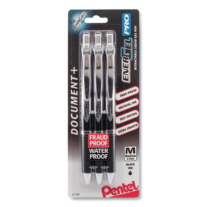 Pentel EnerGel Permanent Gel Ink Rollerball Pen, Black, 3 Pack (BLP77BP3A)
