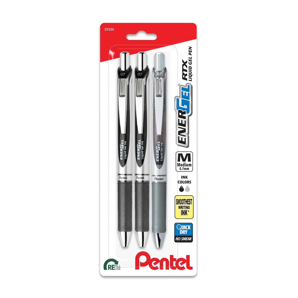 Pentel EnerGel RTX Retractable Liquid Gel Pen, 0.7mm, Chill Hue, Turquoise, Green, and Lime Green Ink, Pack of 3 Pens (BL77CHIBP3M)