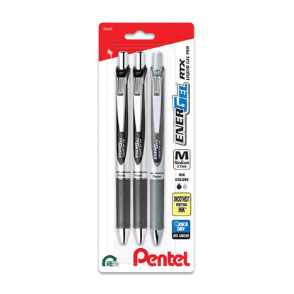 Pentel EnerGel RTX Retractable Liquid Gel Pen, 0.7mm, Chill Hue, Turquoise, Green, and Lime Green Ink, Pack of 3 Pens (BL77CHIBP3M)