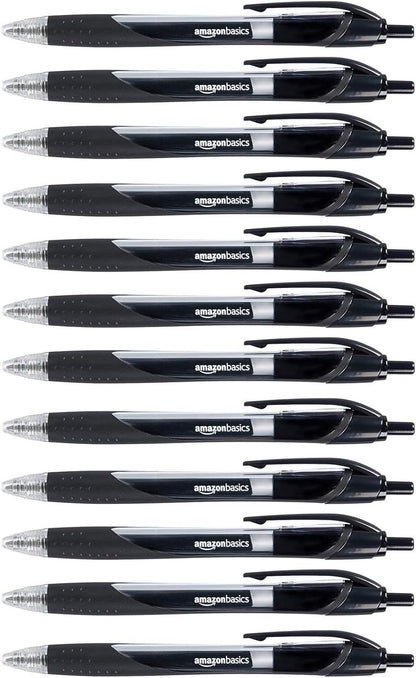 Amazon Basics Retractable Gel Ink Pens for Note-Taking and Office Writing, Fine Point 0.7mm, Smooth Writing, Black, 12-Pack