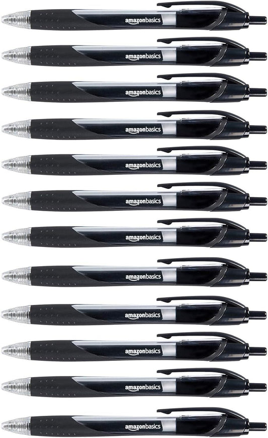 Amazon Basics Retractable Gel Ink Pens for Note-Taking and Office Writing, Fine Point 0.7mm, Smooth Writing, Black, 12-Pack