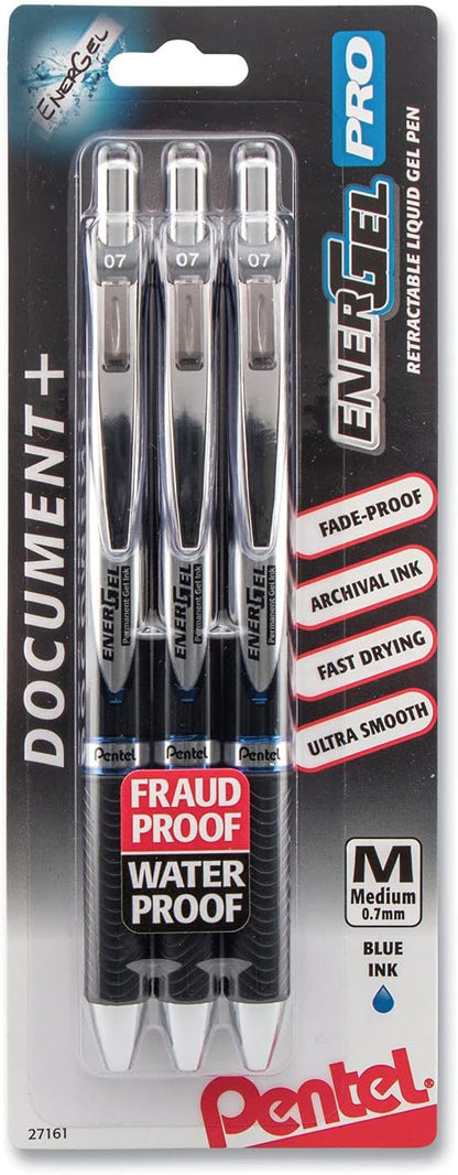 Pentel EnerGel Permanent Gel Ink Rollerball Pen, Black, 3 Pack (BLP77BP3A)