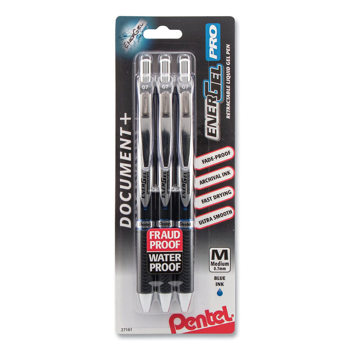 Pentel EnerGel Permanent Gel Ink Rollerball Pen, Black, 3 Pack (BLP77BP3A)