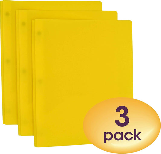 Smead Plastic 2 Pocket Folders with Pockets & Prongs, Yellow 3 Pack
